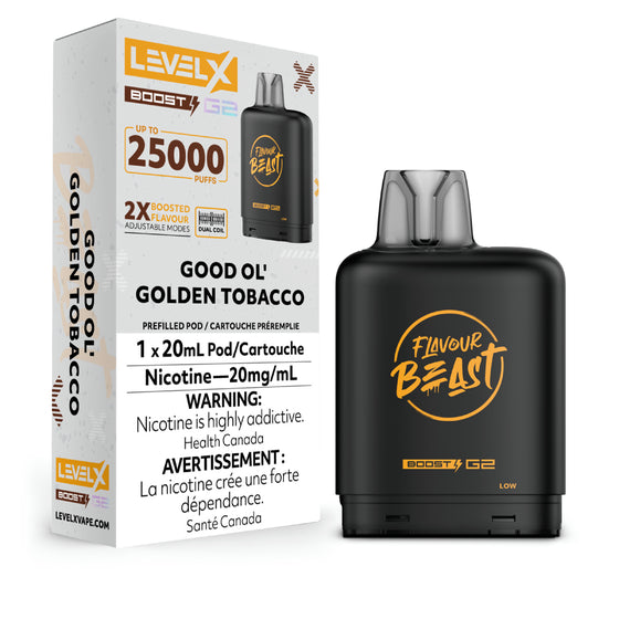 Level X Boost Pod 20ml - Flavour Beast - Good Ol' Golden Tobacco Level X Boost Pod 20ml - Flavour Beast - Good Ol' Golden Tobacco