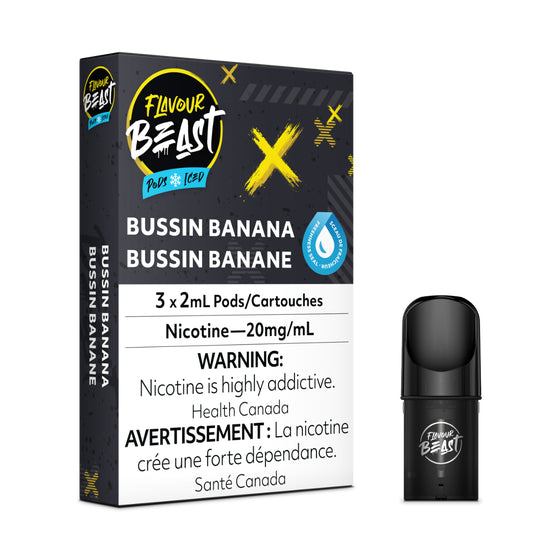 Flavour Beast Pod Pack - Bussin Banana Iced (3/PK) - Smoke FX